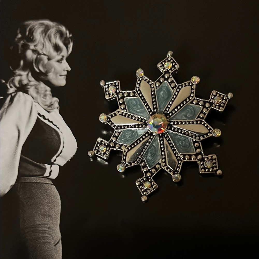 Silver and Blue Snowflake Brooch